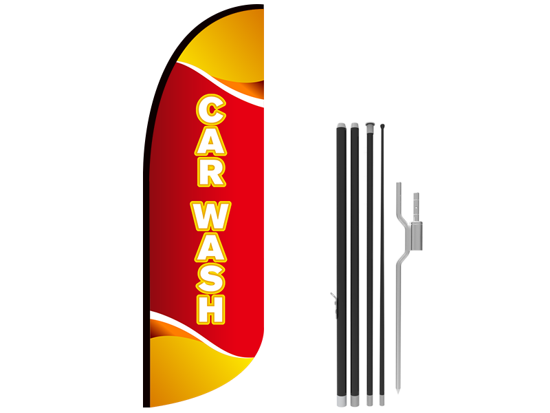 10ft CAR WASH Stock Blade Flag with Ground Stake 04 10ft CAR WASH Stock Blade Flag with Ground Stake 04