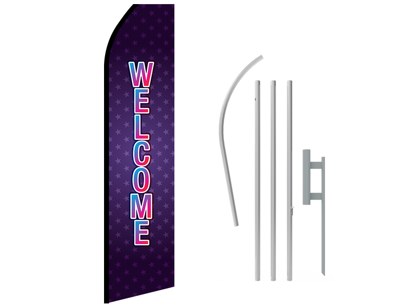 16ft WELCOME Stock Swooper Flag with Ground Stake 03 16ft WELCOME Stock Swooper Flag with Ground Stake 03