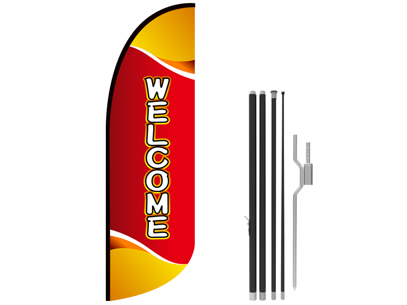 10ft WELCOME Stock Blade Flag with Ground Stake 03 10ft WELCOME Stock Blade Flag with Ground Stake 03