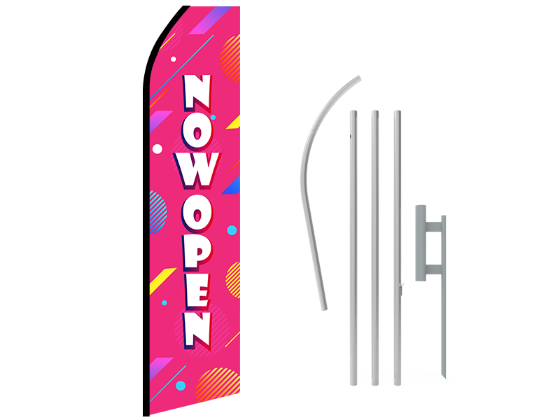 16ft NOW OPEN Stock Swooper Flag with Ground Stake 03 16ft NOW OPEN Stock Swooper Flag with Ground Stake 03