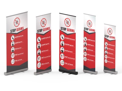 Stop Germs Standard Retractable Banner Stand with Economic Base 01 - Signwin