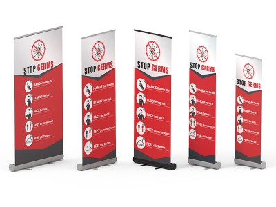 Stop Germs Standard Retractable Banner Stand with Economic Base 01 - Signwin Stop Germs Standard Retractable Banner Stand with Economic Base 01 - Signwin