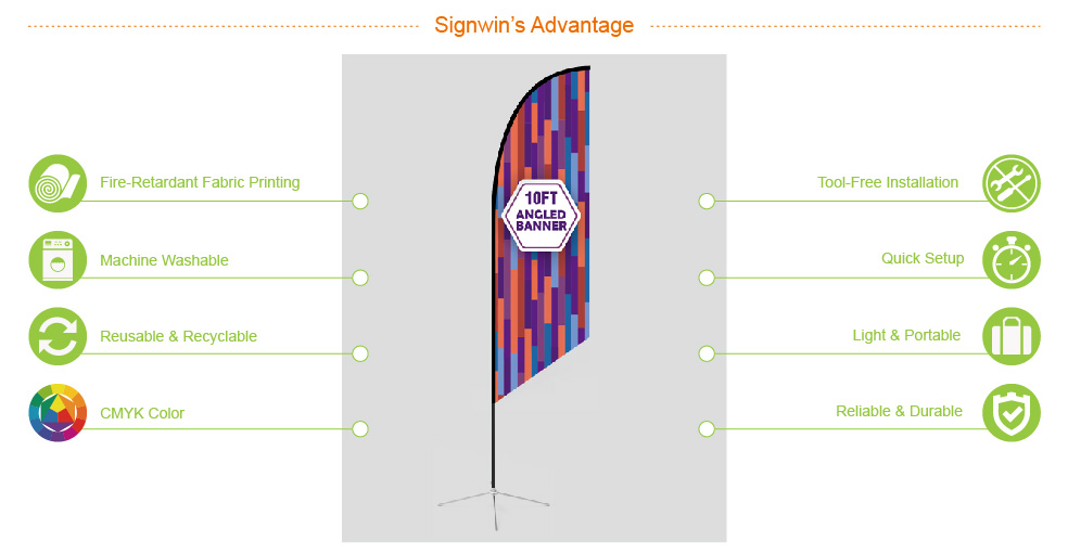 Signwin 10ft Angled Feather Flag with Cross Base Water Bag 10-AD-FFCW advantage