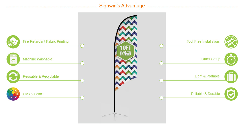 Signwin 10ft Concave Feather Flag with Cross Base Water Bag 10-CE-FFCW advantage