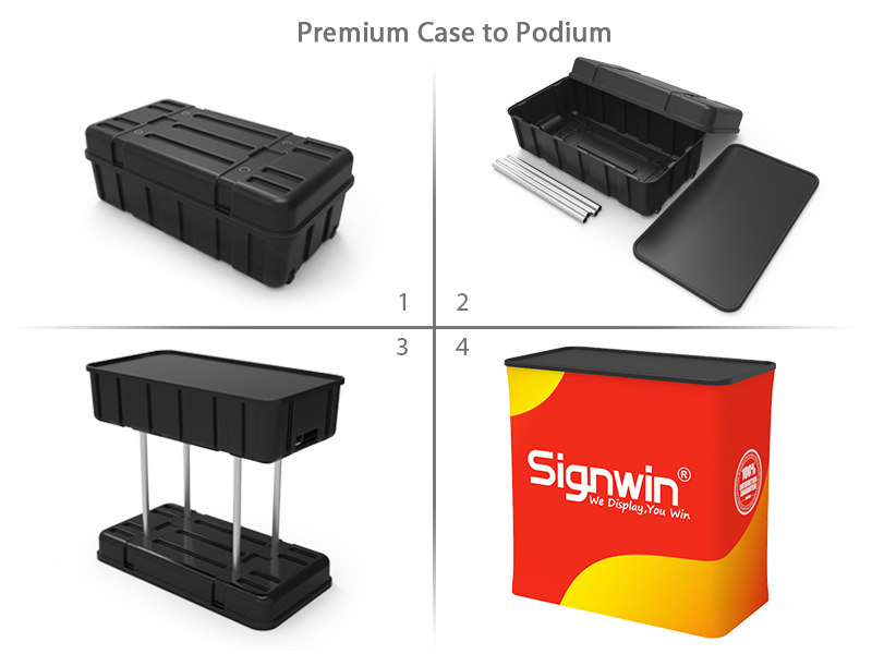 Custom 10x10ft Serpentine Brochure Literature Banner Stand & Podium Brilliant Tension Fabric LED Backlit Trade Show Display Column Booth Kit 26