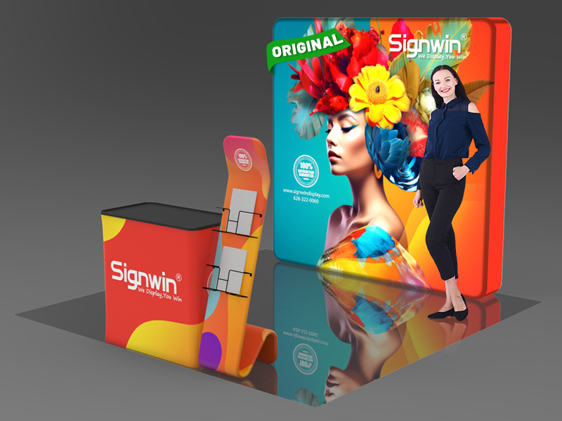 Custom 10x10ft Serpentine Brochure Literature Banner Stand & Podium Brilliant Tension Fabric LED Backlit Trade Show Display Column Booth Kit 26