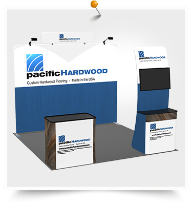 How Signwin Custom 10x10ft Standard Monitor Table Trade Show Display Booth Kit 27 Integrated in Pacific Hardwood Flooring