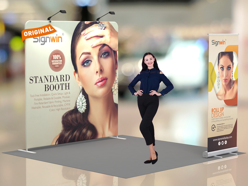 Custom 10x10ft Standard Flat Backdrop & Roll Up Banner Tension Fabric Trade Show Display Booth Kit 35