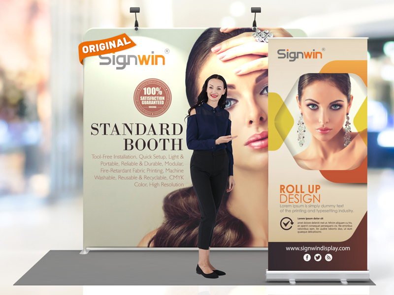 Custom 10x10ft Standard Flat Backdrop & Roll Up Banner Tension Fabric Trade Show Display Booth Kit 35