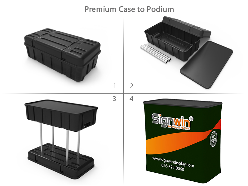 Custom 10x10ft Standard Curved Backwall & Roll Up Banner Stand & 3-Sided Loose Table Throw & Podium Pop Up Trade Show Display Booth Kit 52