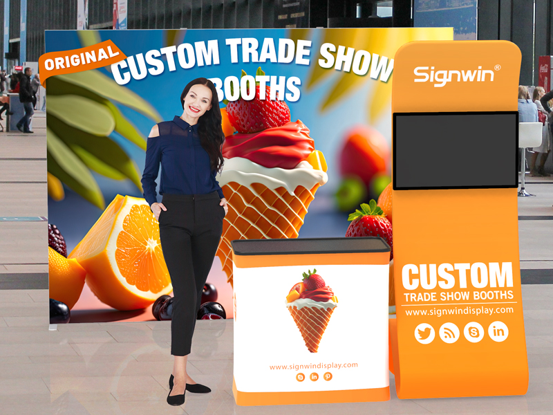 Custom 10x10ft Easystem SEG & Snakelike Monitor Tension Fabric Banner Stand & Case to Podium  SEG Standard Booth 08