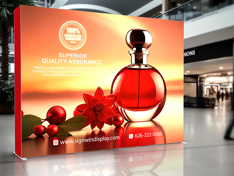 Custom 10ft Fascinating & Prolit SEG Backlit Pop Up Fabric Trade Show Backwall Display