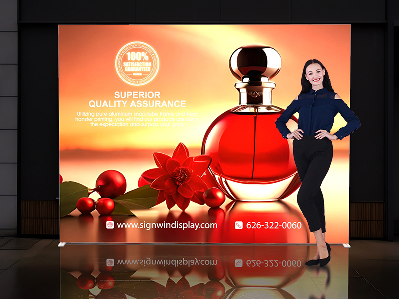 Custom 10ft Fascinating & Prolit SEG Backlit Pop Up Fabric Trade Show Backwall Display