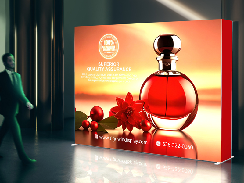 Custom 10ft Fascinating & Prolit SEG Backlit Pop Up Fabric Trade Show Backwall Display