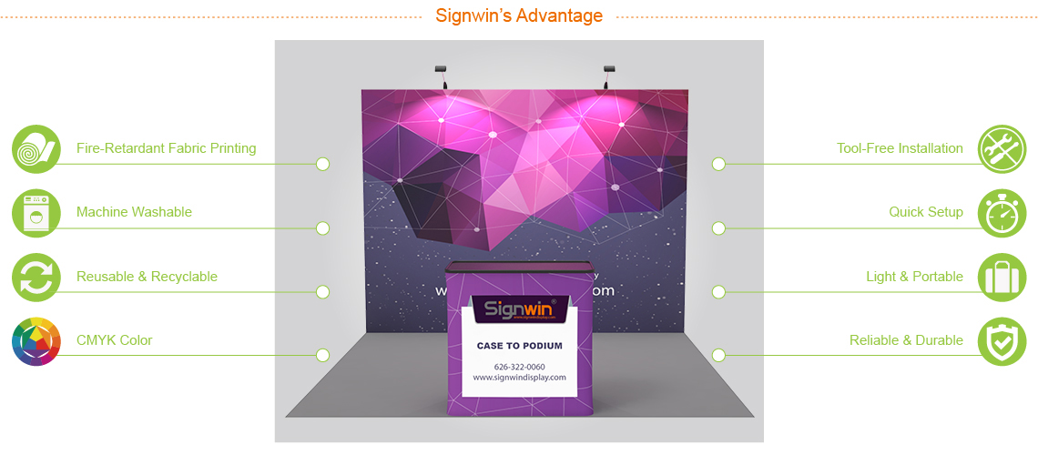 Signwin 10ft Flat & Foldable Pop Up Backwall Display with Premium Case to Podium 10X8-ST-PUDP Advantage