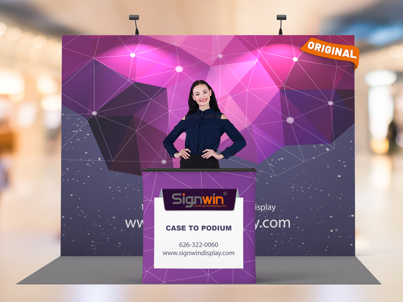 Custom 10ft Flat & Foldable Fabric Pop Up Trade Show Booth Backwall Display with Premium Case to Podium