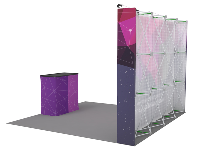 Custom 10ft Flat & Foldable Fabric Pop Up Trade Show Booth Backwall Display with Premium Case to Podium