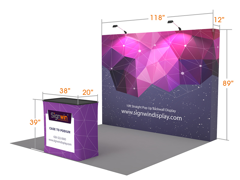Custom 10ft Flat & Foldable Fabric Pop Up Trade Show Booth Backwall Display with Premium Case to Podium