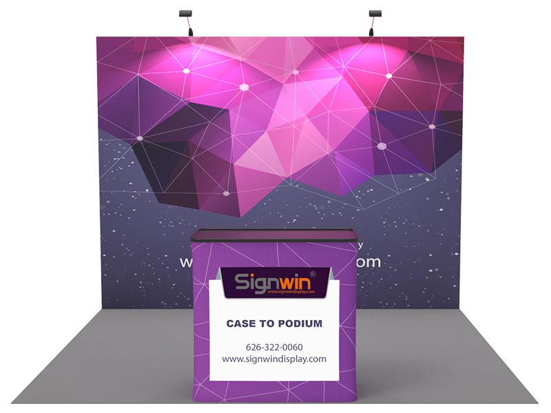 Custom 10ft Flat & Foldable Fabric Pop Up Trade Show Booth Backwall Display with Premium Case to Podium
