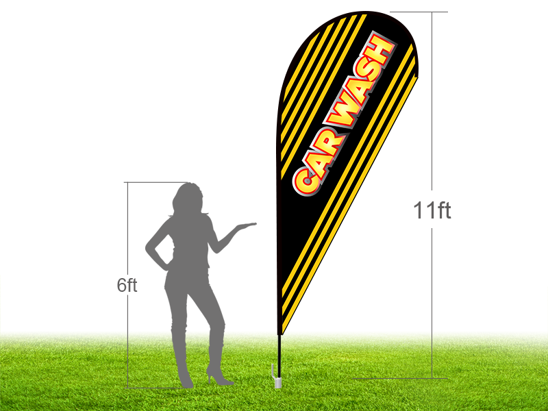11ft CAR WASH Stock Teardrop Flag with Ground Stake 01 - Signwin