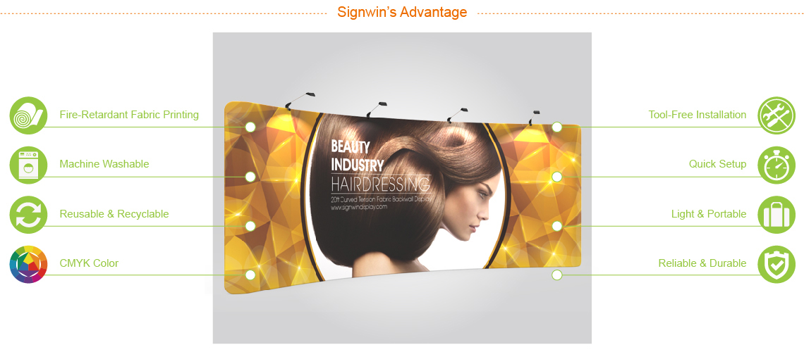Signwin 20ft Curved & Gorgeous Tension Fabric Backwall Display 20X8-CD-TFD Advantage