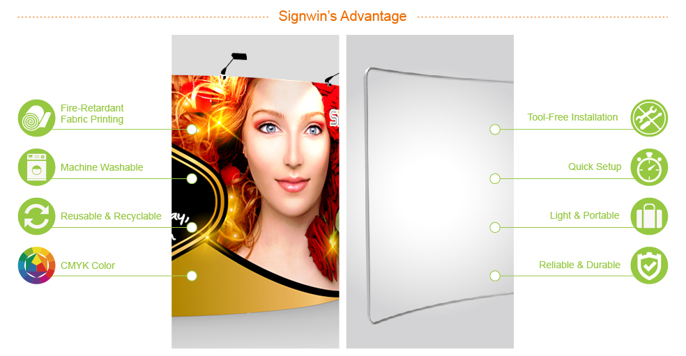 Signwin 20ft S Shape & Elegant Tension Fabric Backwall Display 20X8-SS-TFD Advantage