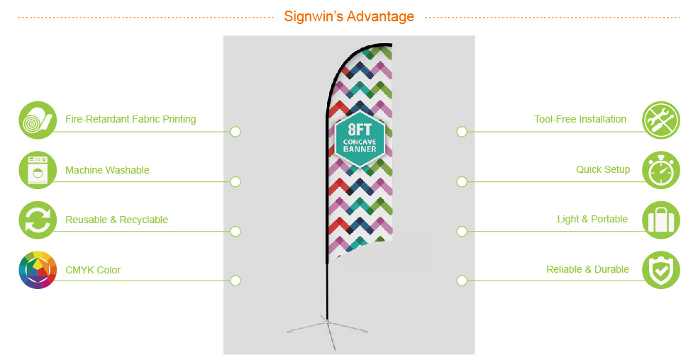 Signwin 8ft Concave Feather Flag with Cross Base & Water Bag 8-CE-FFCW advantage