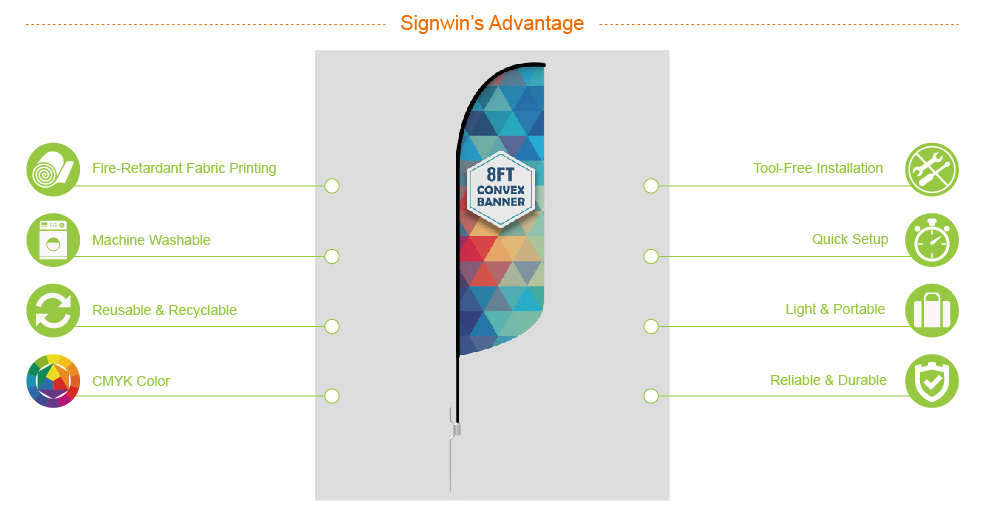 Signwin 8ft Convex Feather Flag with Ground Stake 8-CX-FFGS advantage