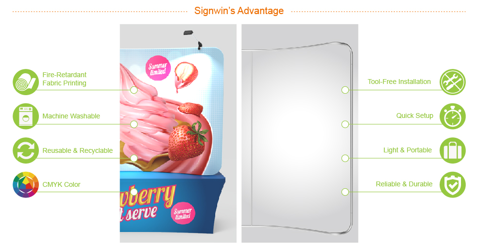 Signwin 8ft Curved & Tabletop Tension Fabric Backwall Display 8X5.4-CD-TTFD Advantage
