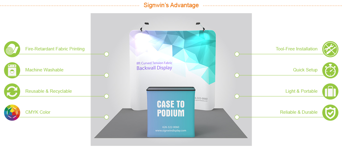 Signwin 8ft Curved & Custom Tension Fabric Backwall Display with Durable Case to Podium 8X8-CD-TFDP Advantage