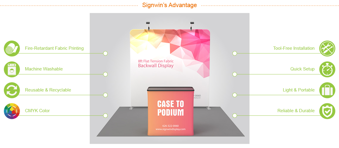 Signwin 8ft Flat & Zippered Tension Fabric Backwall Display with Durable Case to Podium 8X8-FT-TFDP Advantage