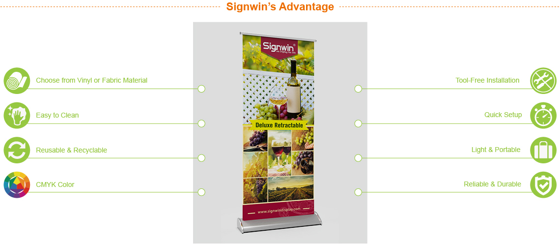 Signwin Deluxe Retractable Banner Stand with Wide Teardrop Base DE-RBSTB Advantage