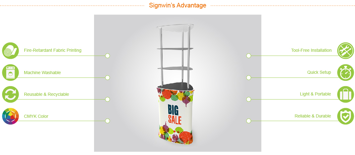 Signwin Triangular Display Tower Counter with Custom Graphic TR-DTC Advantage