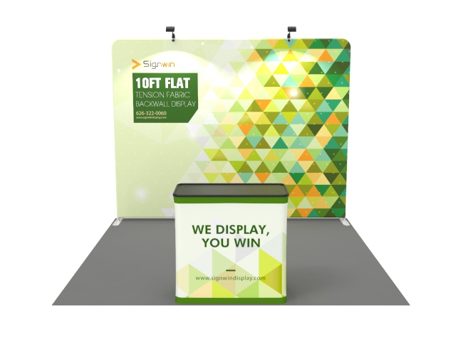 Custom 10ft Flat  Attractive Tension Fabric Trade Show Booth Backwall  Display with Durable Case to Podium (Frame Graphic) Signwin ®