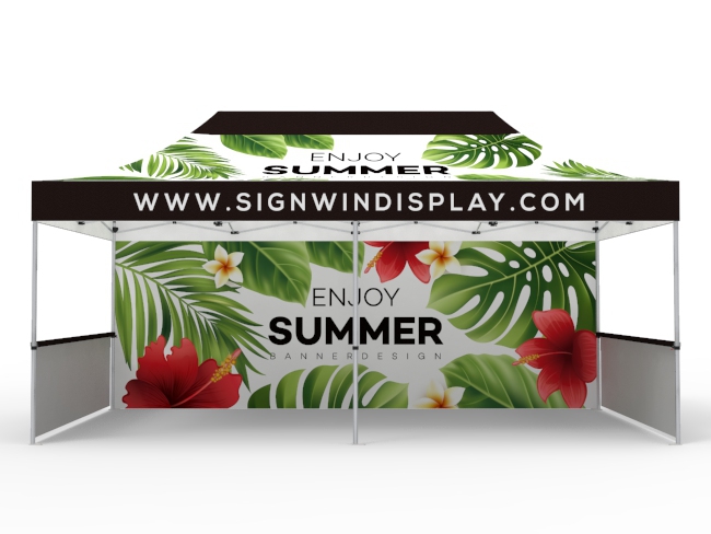 10x20 Custom Pop Up Canopy Tent & Double-Sided Full Backwall & 2 x